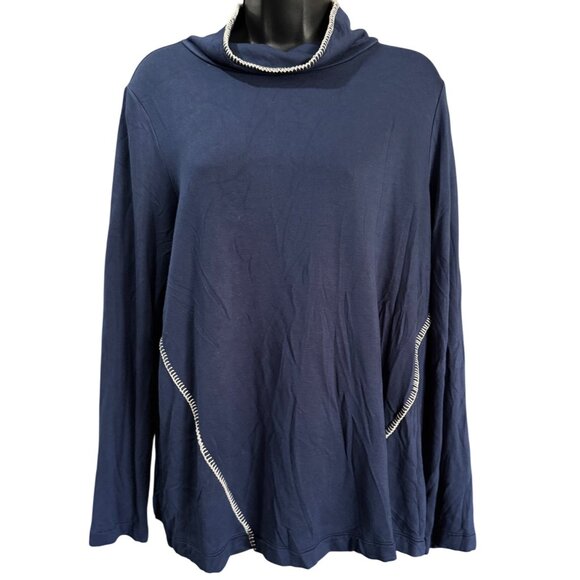 Pure Jill Womens Tranquility Top M Fleece Navy White Contrast Stitching - Picture 1 of 10